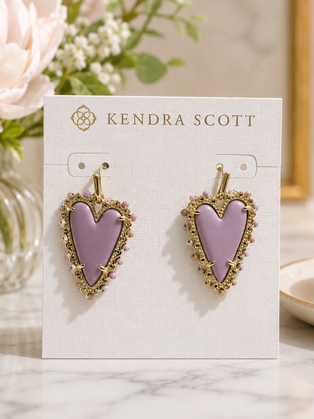 Kendra Scott Lavender Heart Drop Earrings